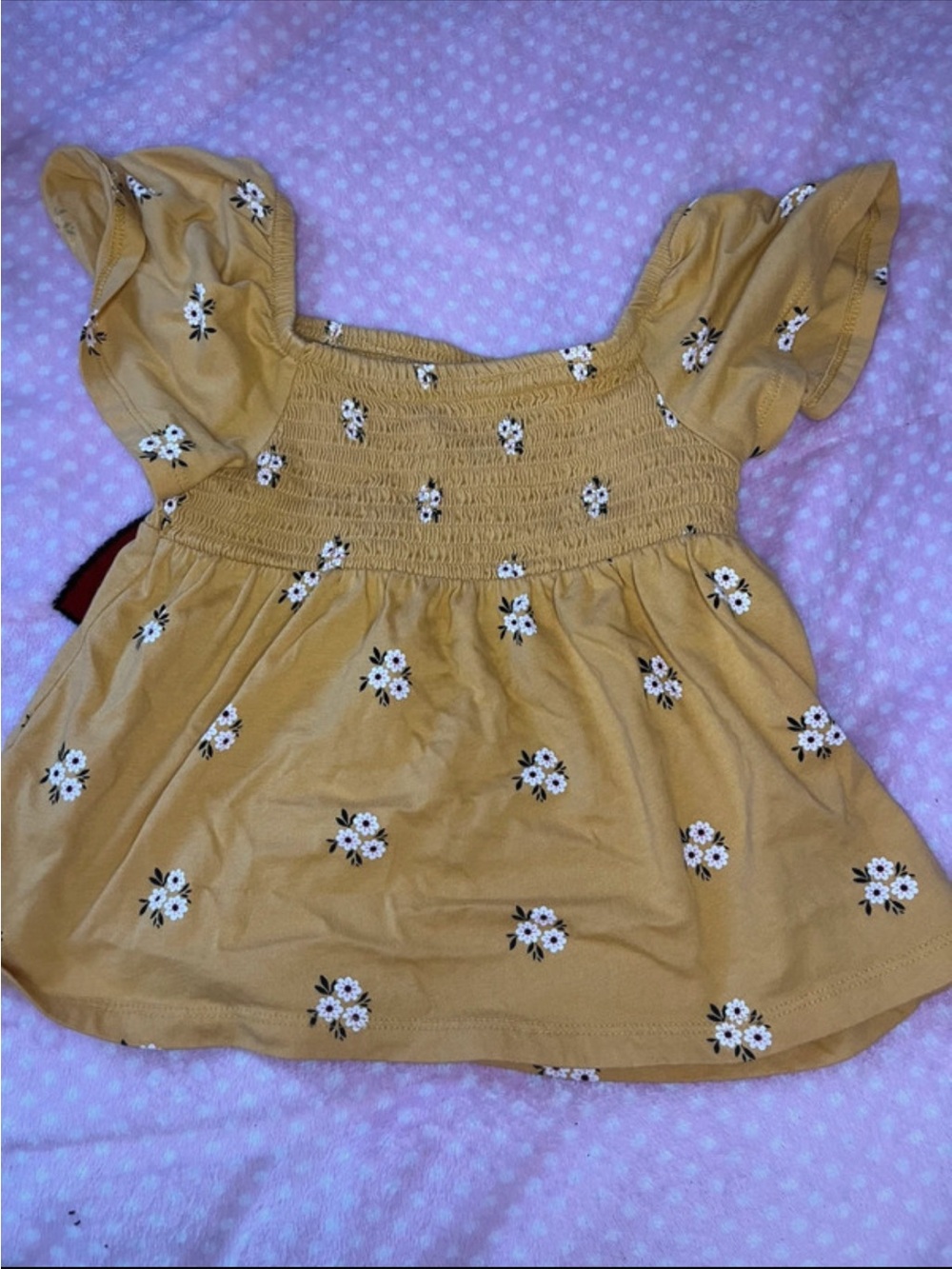 Old Navy Mustard Floral Smocked Flutter Tunic Top